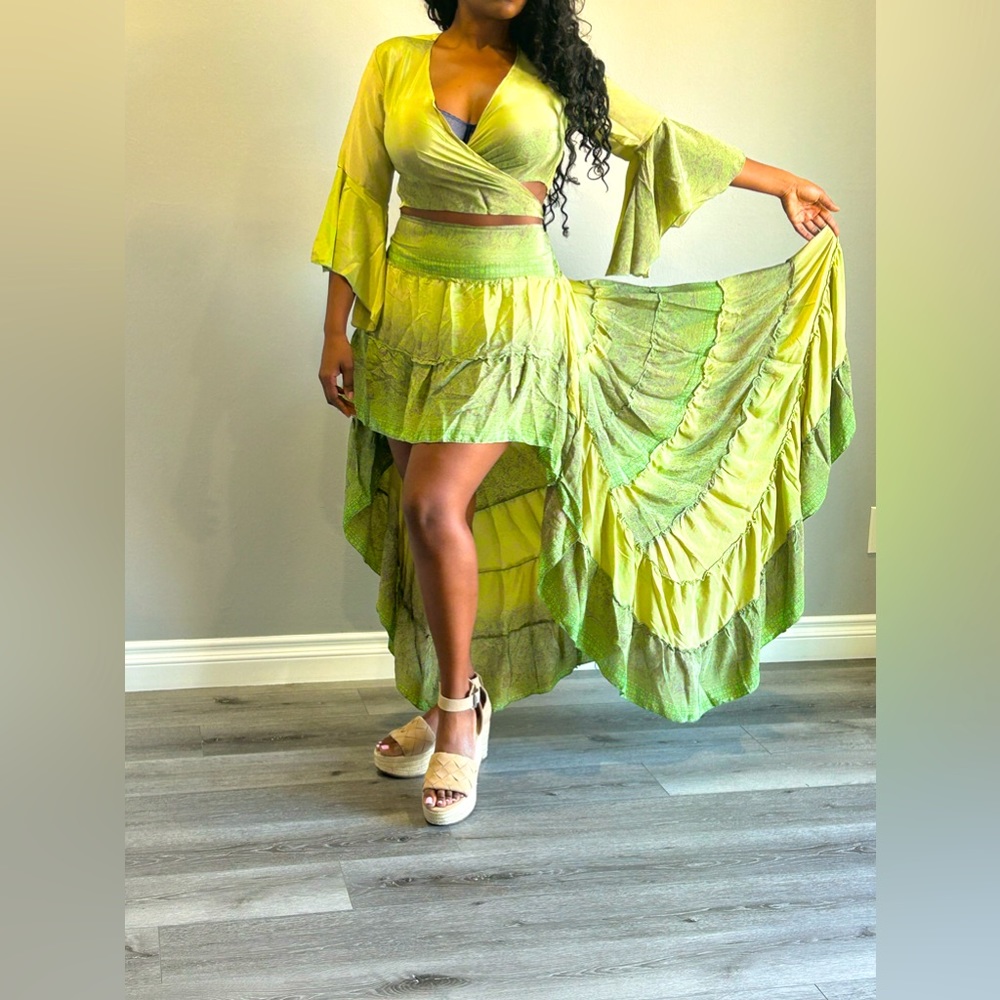 Dress skirt and top set bohemian Indian silk boho